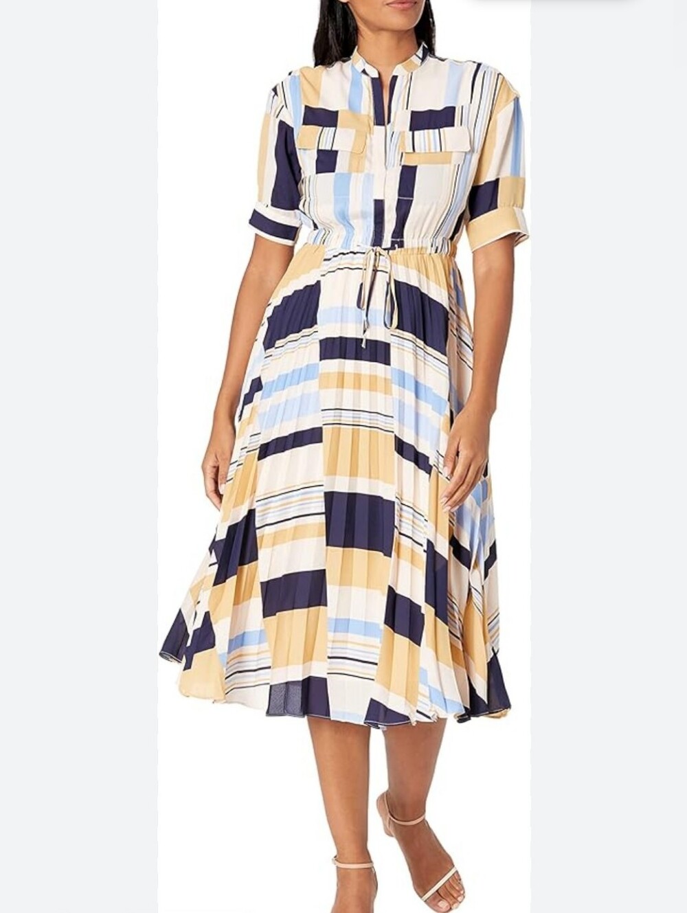 Maggy London Midi Dress- blue and beige geometric print-sz 22W
